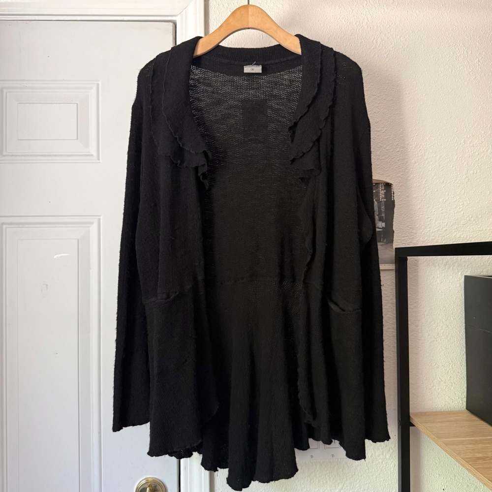 NWT CMC color me cotton black ruffle neck long sleeve cardigan duster sweater